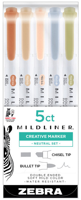 Rotulador Zebra Mildliner Neutral 5 Colores Surtidos | Zebra Pen | Pack 1 Unidades