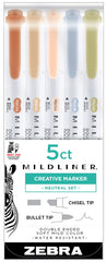 Rotulador Zebra Mildliner Neutral 5 Colores Surtidos | Zebra Pen | Pack 1 Unidades