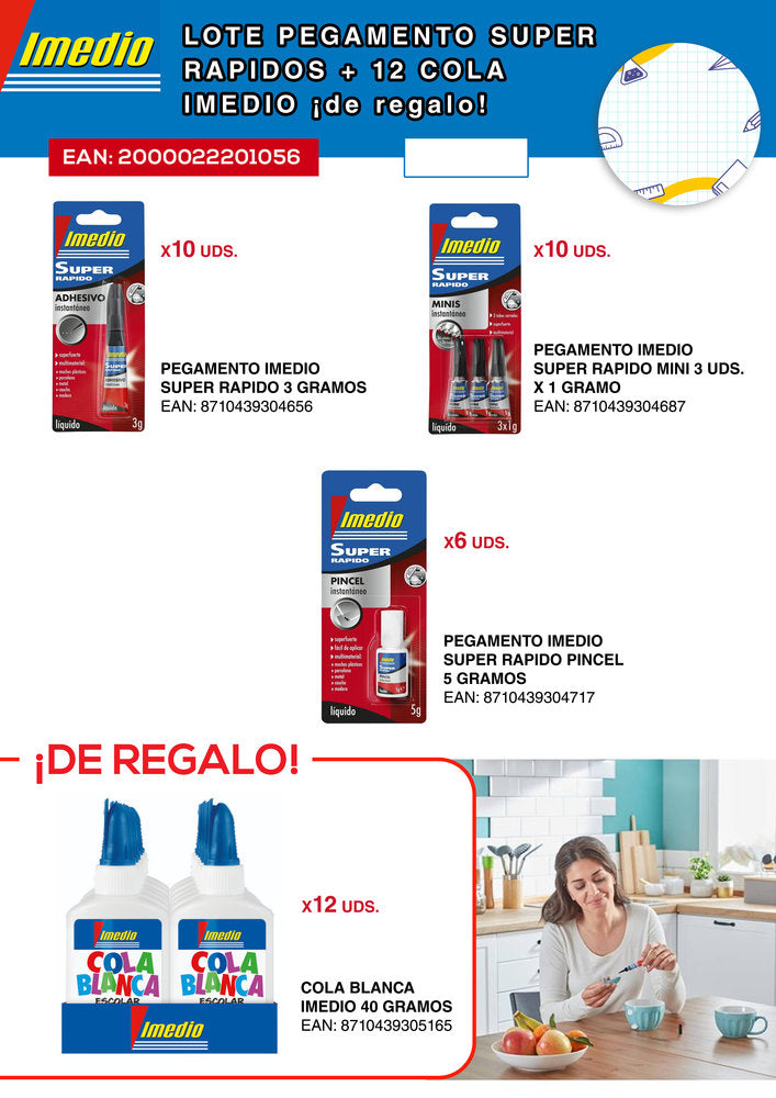 Pack pegamento rápido y cola Imedio para proyectos escolares y manualidades