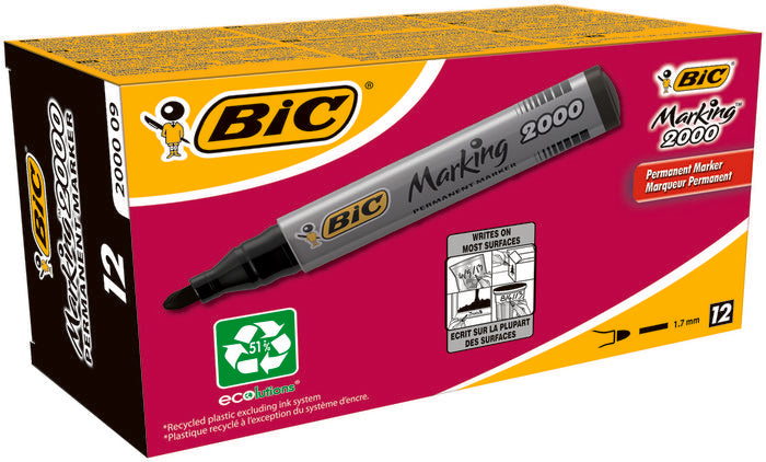 Rotulador Bic 2000 Permanente Conico Negro Ecolutions | Bic | Pack 12 Unidades