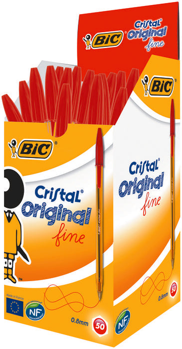 BOLIGRAFO BIC CRISTAL FINE ROJO NARANJA TRANSPARENTE | 50 UNIDADES | (BIC)