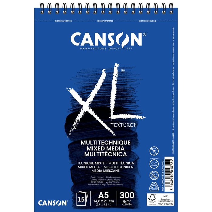 Bloc Espiral Estándar Liso 15H 90g | Guarro & Canson | Cartón | Formato Estándar | Pack 1 Unidades