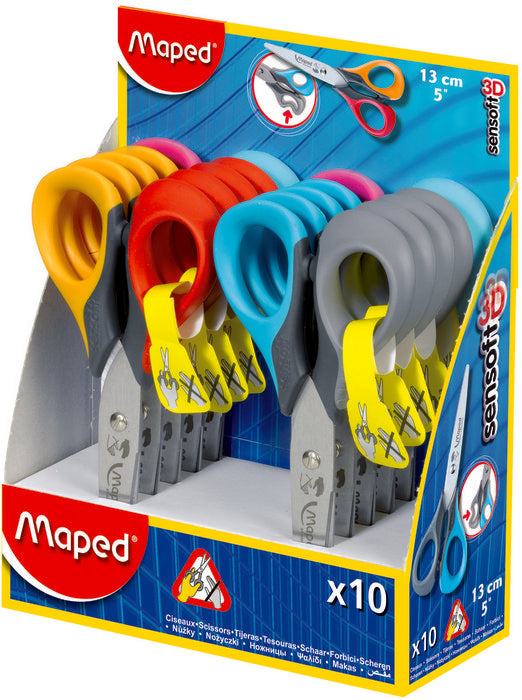 EXPOSITOR 10 TIJERAS SENSOFT 13,5CM ZURDOS | 10 UNIDADES | (MAPED)