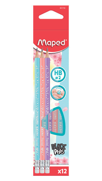 LAPIZ GRAFITO HB CON GOMA COLORES PASTELES | 12 UNIDADES | (MAPED)