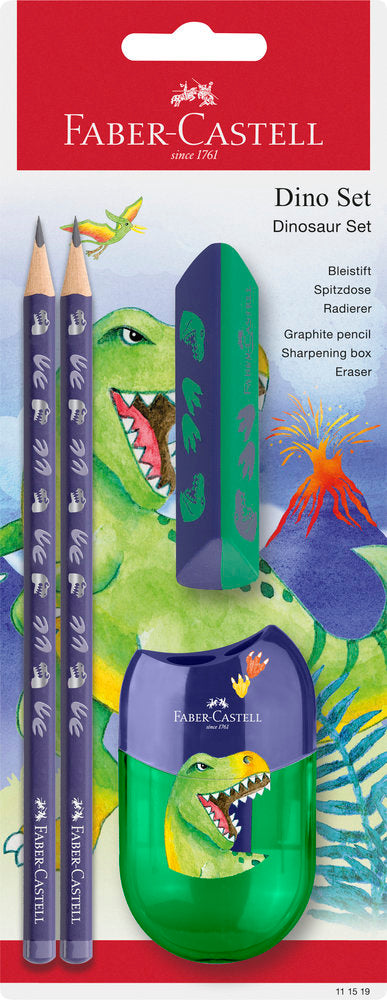 SET FABER LAPIZ + GOMA + AFILALAPIZ DINOSAURIO GRAFITO HB | 1 UNIDADES | (FABER CASTELL)