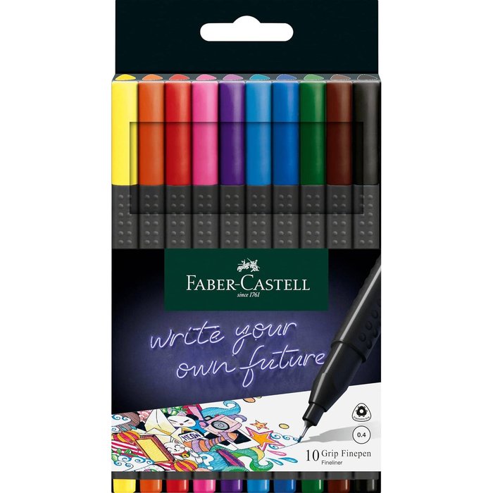 Rotulador Grip Finepen 0,4 Mm Estuche 10 Colores | Faber Castell | Pack 1 Unidades