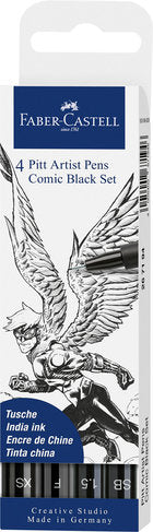 SET 4 ROTULADORES FABER CASTEL ARTIST PENS COMIC NEGRO | 1 UNIDADES | (FABER CASTELL)