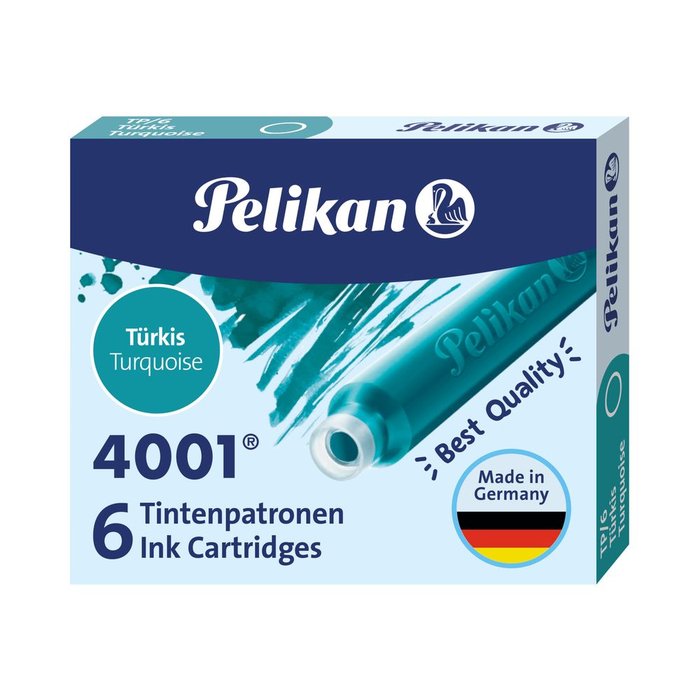 CARTUCHO TINTA PELIKAN 4001 TP6 TURQUESA | 10 UNIDADES | (PELIKAN, S,A,)