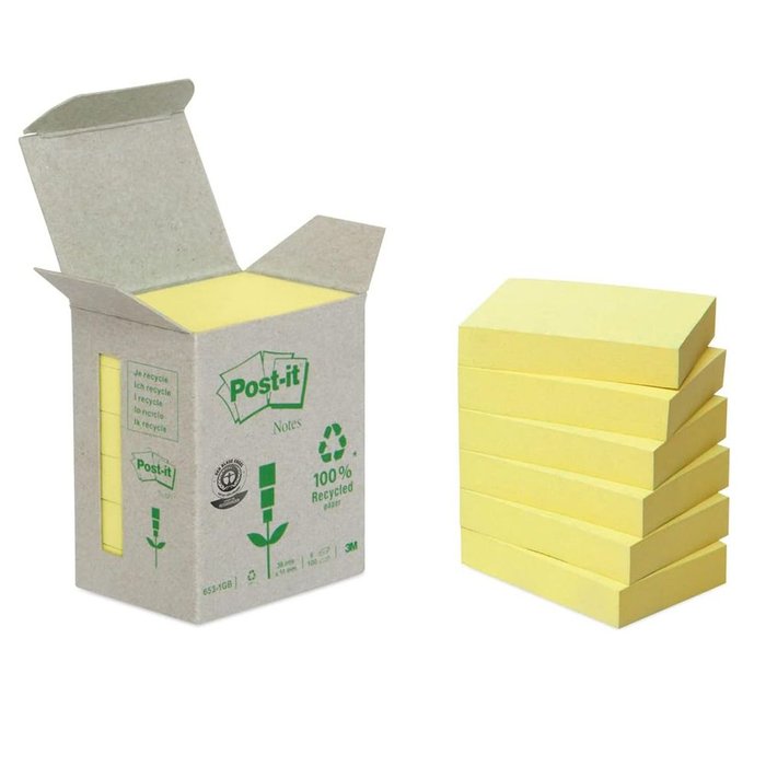 NOTA ADHESIVA POST-IT 38X51MM 6X100H RECICLADA AMARILLA | 1 UNIDADES | (POST-IT)