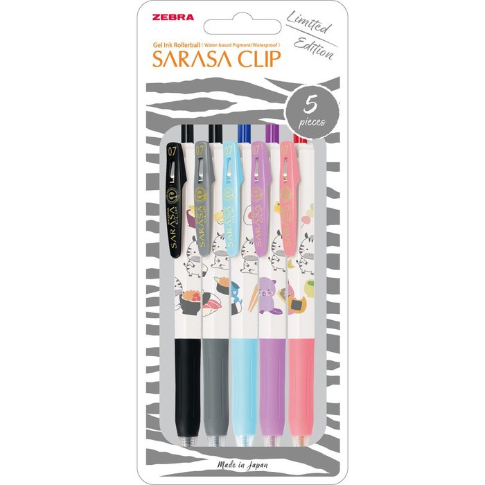 BOLIGRAFO ZEBRA SARASA CLIP KAWAI BLISTER 5 COLORES SURTID | 1 UNIDADES | (ZEBRA PEN)