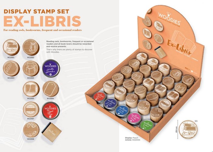 EXPOSITOR 25 SELLOS EXLIBRIS WOODIES + 5 TAMPONES SURTIDOS | 1 UNIDADES | (COLOP ESPAÑA S,L,)