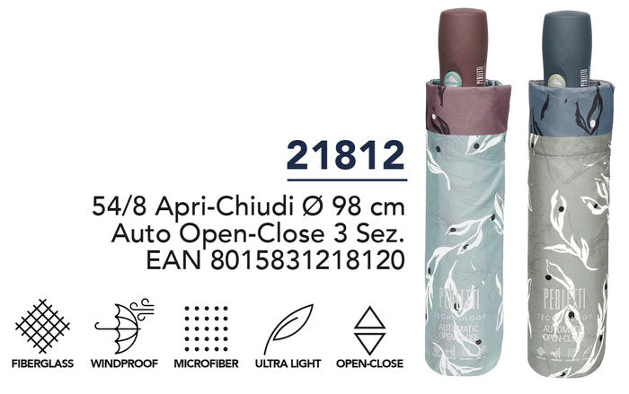 PARAGUAS MUJER PLEGABLE 54/8 ABRE/CIERRA ESTAMPADO FLORES | PERLETTI | 1 UNIDAD | 8015831218120