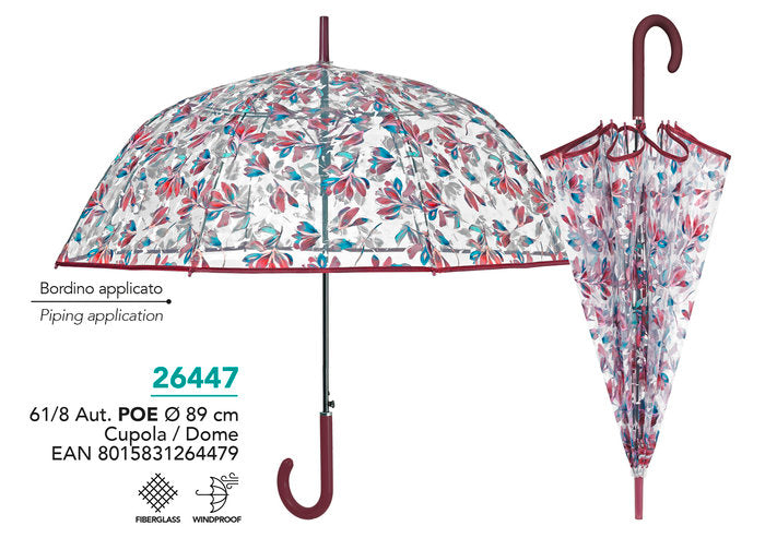 PARAGUAS MUJER 61/8 AUT, POE TRANSPARENTE CON FOLLAJE | PERLETTI | 1 UNIDAD | 8015831264479
