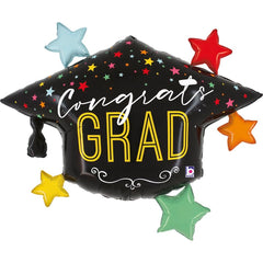 GLOBO SOMBRERO DE GRADUACION CON ESTRELLAS 79CM | GRABO BALLOONS | 1 UNIDAD | 8055513251786