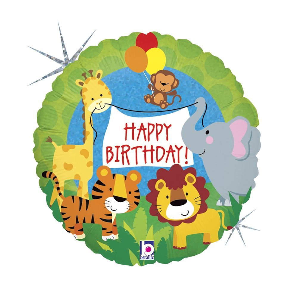 GLOBO R18 CUMPLEAÑOS ANIMALES DE LA JUNGLA 46 CM | GRABO BALLOONS | ENVASE 5 UDS. UNIDAD | 8055513365698