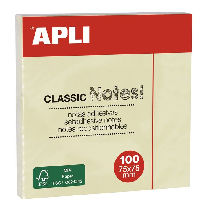 NOTAS ADHESIVAS 75X75 APLI AMARILLO | 12 UNIDADES | (APLI)