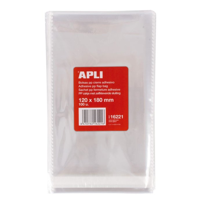 BOLSAS POLIPROPILENO CON CIERRE ADHESIVO 120 X 180 MM 100 U | 1 UNIDADES | (APLI)
