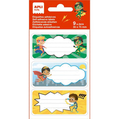 BOLSA 9 ETIQUETAS NOMBRES SUPER HEROES 81X36MM | APLI | ENVASE 5 UDS. UNIDAD | 8410782190196