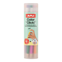 ESTUCHE 12 PORTAMINAS COLOR CLICK+SACAPUNTAS+RECAMBIO 2,6MM | APLI