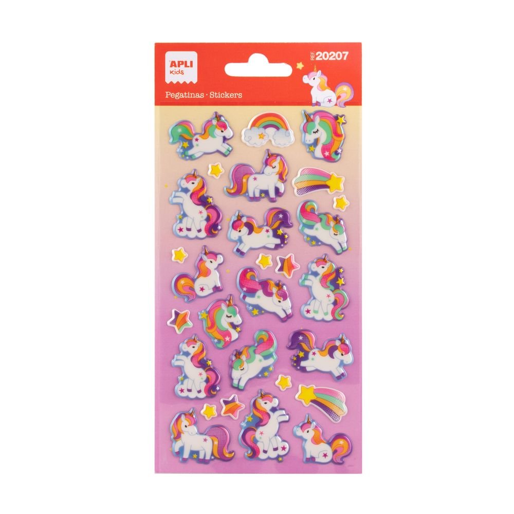 BLISTER PEGATINAS UNICORNIOS PUFFY 1 HOJA | APLI MANUALIDADES | ENVASE 5 UDS. UNIDAD | 18410782202070
