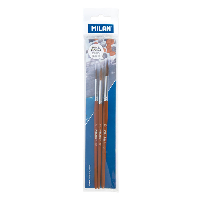 BLISTER 3 PINCELES ESCOLARES REDONDOS SERIE 101 Nº 6, 8 Y 1 | MILAN | ENVASE 10 UDS. UNIDAD | 88411574026842