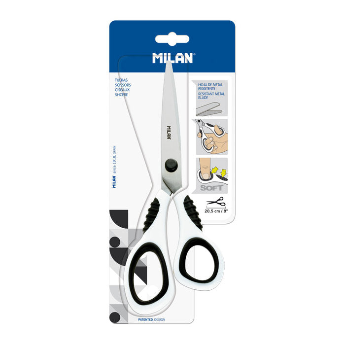 BLISTER TIJERAS DE OFICINA BLANCAS 20,5 CM | MILAN | ENVASE 12 UDS. UNIDAD | 88411574032362