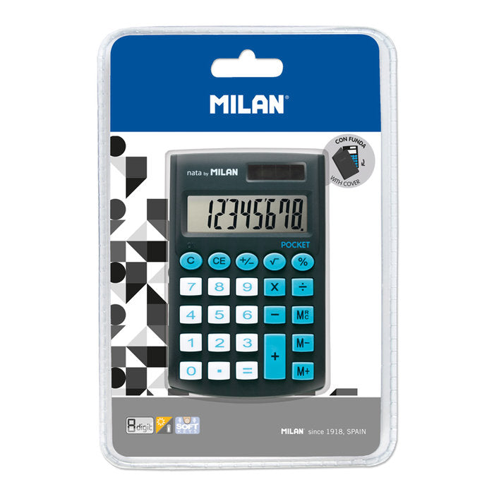 BLISTER CALCULADORA POCKET NEGRA 8 DIGITOS CON FUNDA | MILAN | 1 UNIDAD | 8411574051091