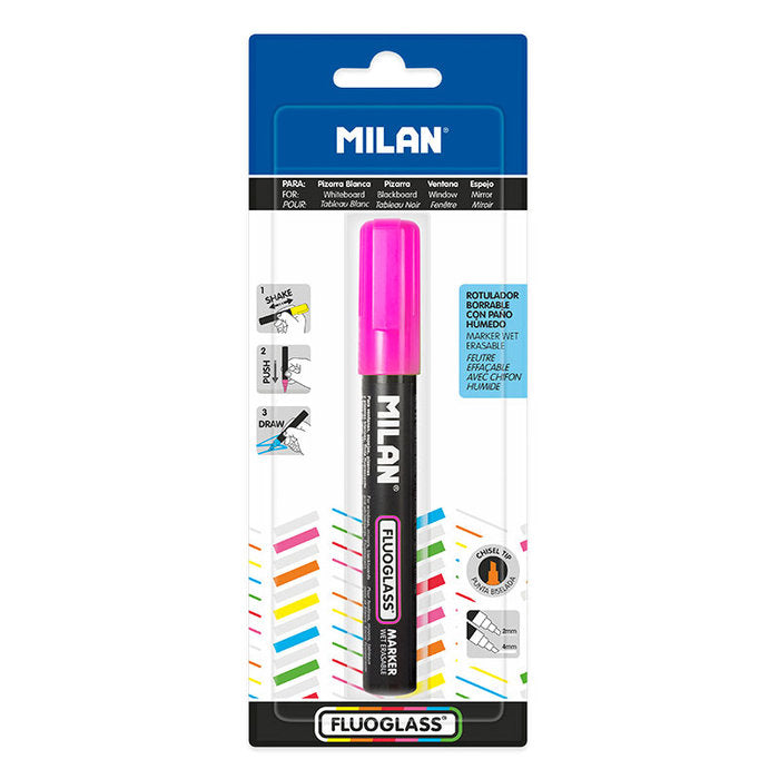 BLISTER FLUOGLASS PUNTA BISELADA 2 - 4 MM ROSA | MILAN | 1 UNIDAD | 8411574075622