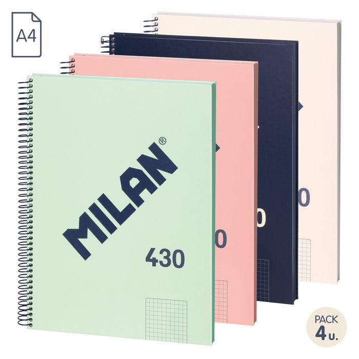 Bloc Espiral Estándar Liso 80H 90g | Milan | Cartón | Formato Estándar | Pack 1 Unidades