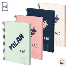 Bloc Espiral Estándar Liso 80H 90g | Milan | Cartón | Formato Estándar | Pack 1 Unidades