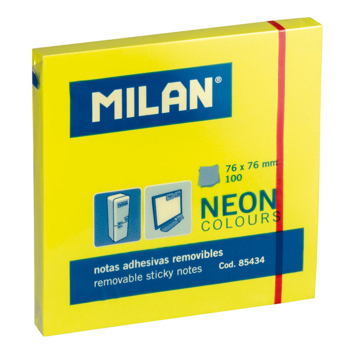 NOTAS ADHESIVAS 76X76 MILAN NEON AMARILLO | 10 UNIDADES | (MILAN)