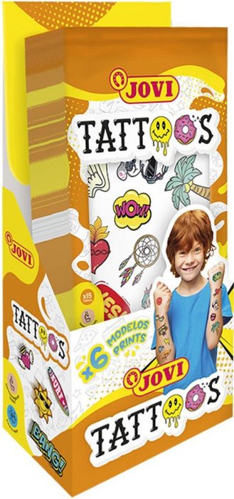 EXPOSITOR 24 LAMINAS TATUAJES TEMPORALES DISEÑOS SURTIDOS | 24 UNIDADES | (JOVI)