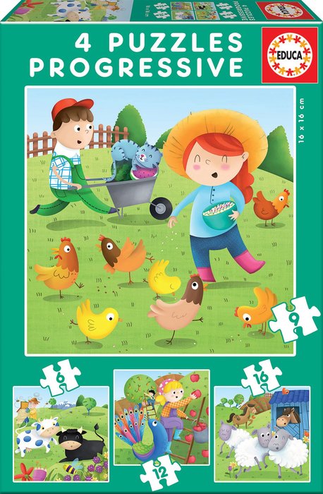 PUZZLE PROGRESIVO 6-9-12-16 ANIMALES DE LA GRANJA | EDUCA-BORRAS | 1 UNIDAD | 8412668171459