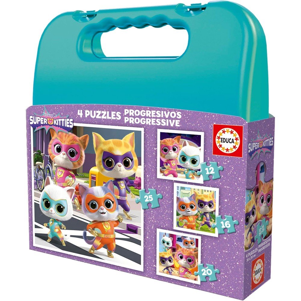 PUZZLE MALETA PROGRESIVOS SUPERKITTIES 12+16+20+25 PIEZAS | EDUCA-BORRAS | 1 UNIDAD | 8412668203419