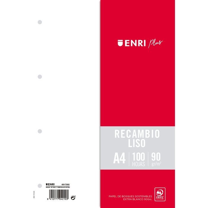 RECAMBIO FOLIO 100H 4 TALADROS LISO ENRI | 1 UNIDADES | (ENRI 2000, S,A,)