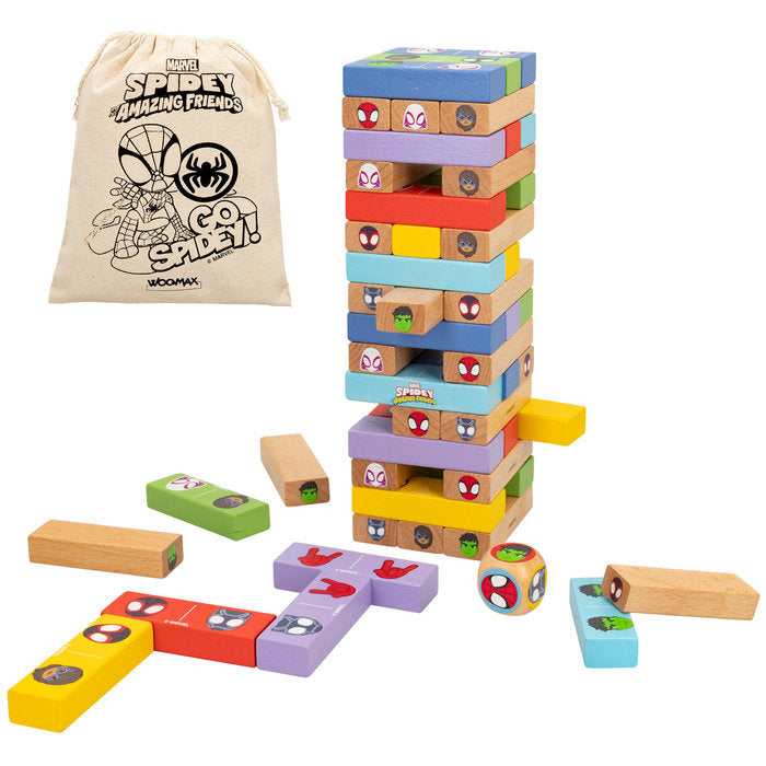 JUEGO SPIDEY TORRE BLOQUES MADERA 2 EN 1 JENGA Y DOMINO +4 | COLORBABY | 1 UNIDAD | 8412842487505