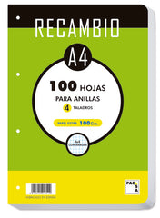 RECAMBIO A4 CUADRO 4MM 100G CANTOS REDONDEADOS 4 TALADROS | 1 UNIDADES | (PACSA)