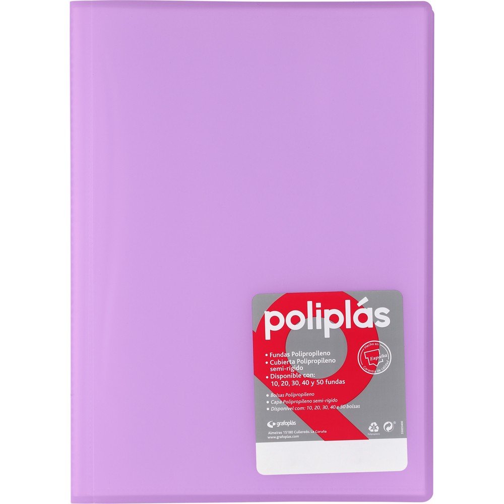 CARPETA POLIPLAS 30 FUNDAS DIN A4 TRANSPARENTES LAVANDA | 1 UNIDADES | (GRAFOPLAS)