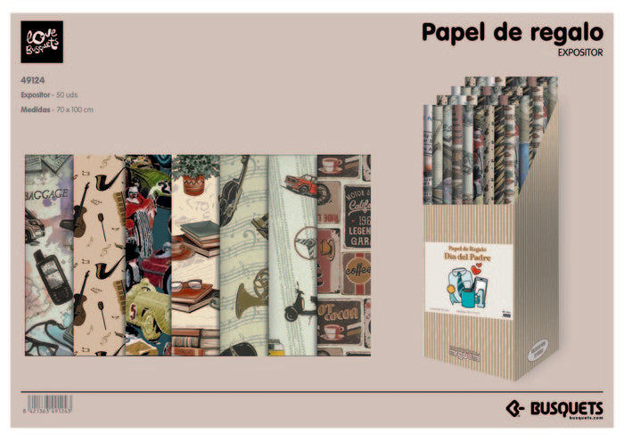 PAPEL REGALO HOMBRE ROLLO 70X100CM 50U | ARGUVAL, S,L | ENVASE 50 UDS. UNIDAD | 8421363491243