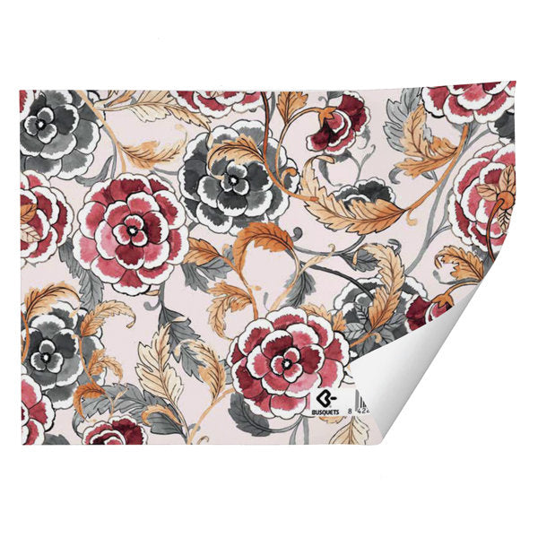 PAPEL REGALO RECICLADO 70X100CM FLORES GRISES Y ROJAS BUSQUE | ARGUVAL, S,L | ENVASE 25 UDS. UNIDAD | 8422829665147