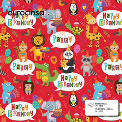 PAPEL REGALO BOBINA 31CM INFANTIL ANIMALES FONDO ROJO | EUROCINSA | 1 UNIDAD | 8422917751387