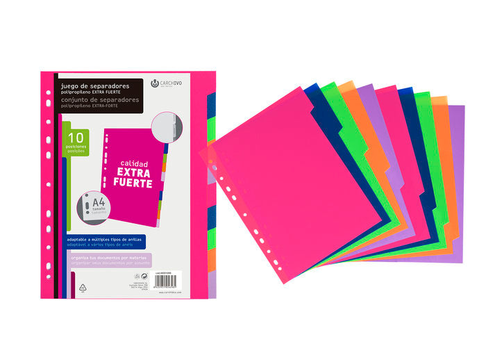 JUEGO SEPARADORES PP EXTRA FUERTE FLUORESCENTES 10 POSICION | 10 UNIDADES | (CARCHIDEA, S,L,)