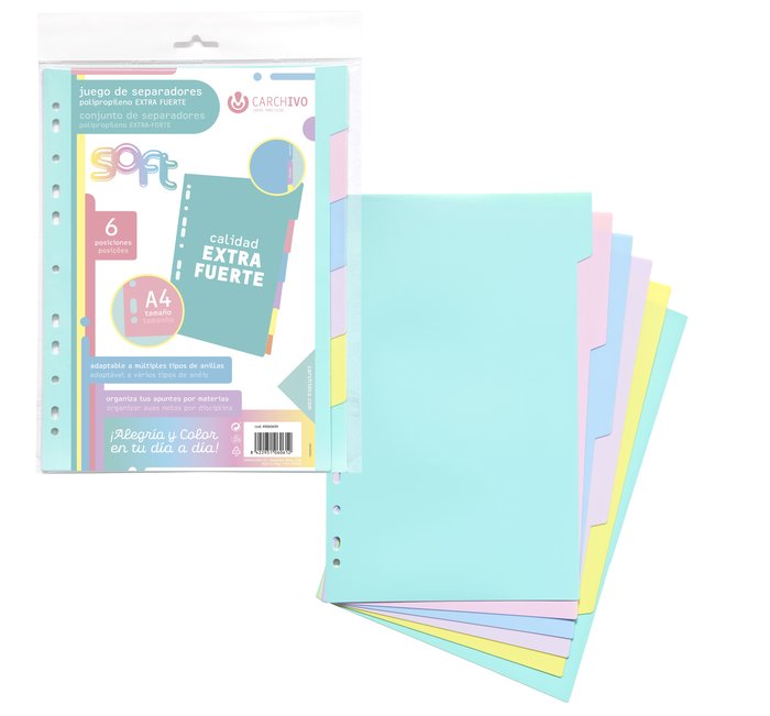 JUEGO SEPARADORES PP SOFT EXTRA FUERTE PASTEL 6 POSICIONES | 10 UNIDADES | (CARCHIDEA, S,L,)