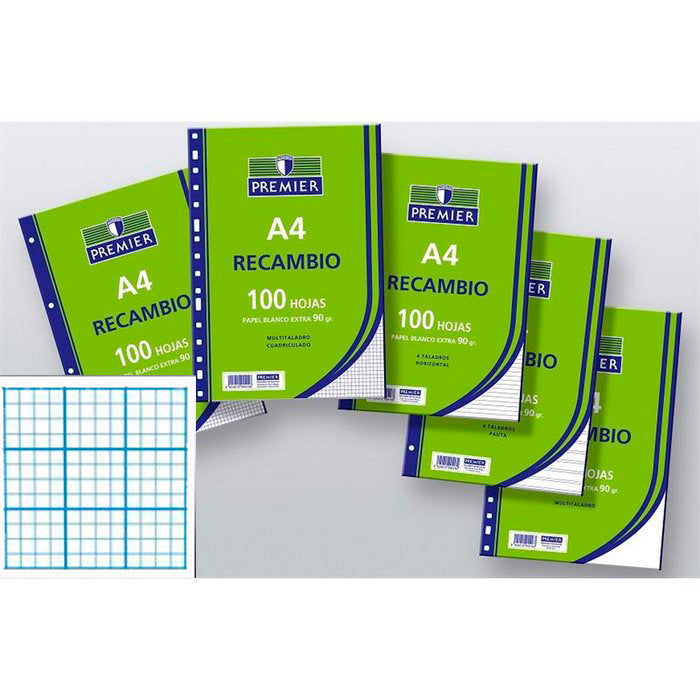 RECAMBIO PREMIER A4 100H 4 TALADROS 90GR CUADRICULA 46 | 1 UNIDADES | (MANIPULADOS ZORRILLA)