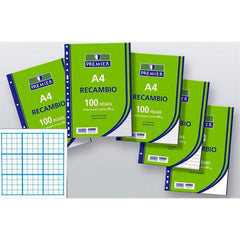 RECAMBIO PREMIER A4 100H 4 TALADROS 90GR CUADRICULA 46 | 1 UNIDADES | (MANIPULADOS ZORRILLA)