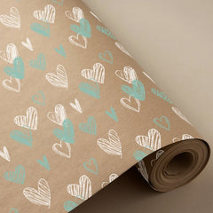 PAPEL REGALO BOBINA 31CM 2K 100% KRAFT RECICLADO CORAZONES | WONDER WRAPPER | 1 UNIDAD | 8429640000836