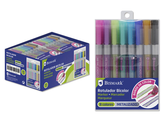 Rotulador Magico Doble Linea Metal Neon Pastel Set 8U | Poessa Bismark Regalo | Pack 1 Unidades