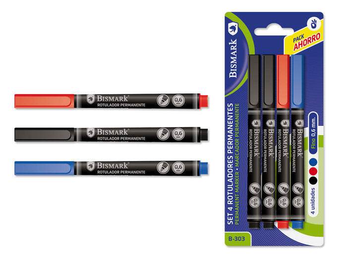 Rotulador Permanente Fina 0,6Mm Bismark Set 4U | Poessa Bismark Basico | Pack 12 Unidades