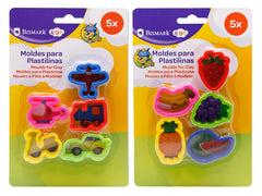 MOLDES PLASTILINA FRUTAS Y TRANSPORTE 5U | 12 UNIDADES | (POESSA BISMARK BASICO)
