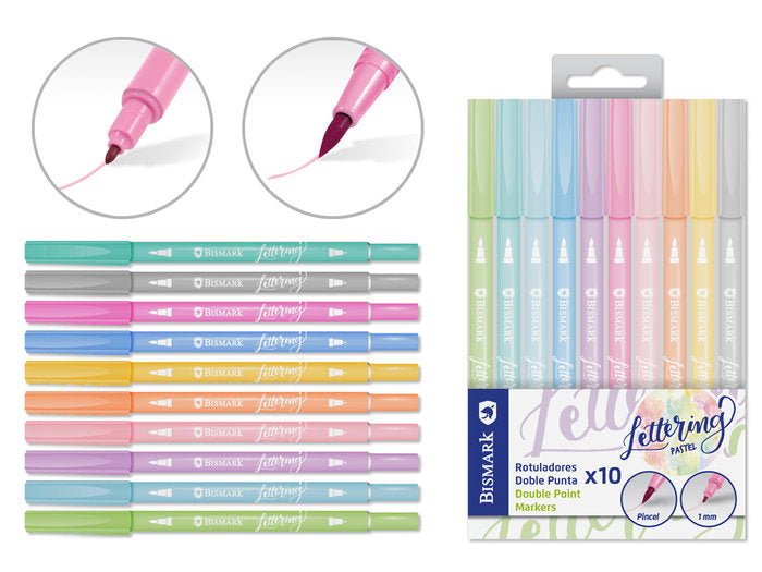 Rotuladores Doble Punta Lettering Pastel 10U | Poessa Bismark Regalo | Pack 1 Unidades